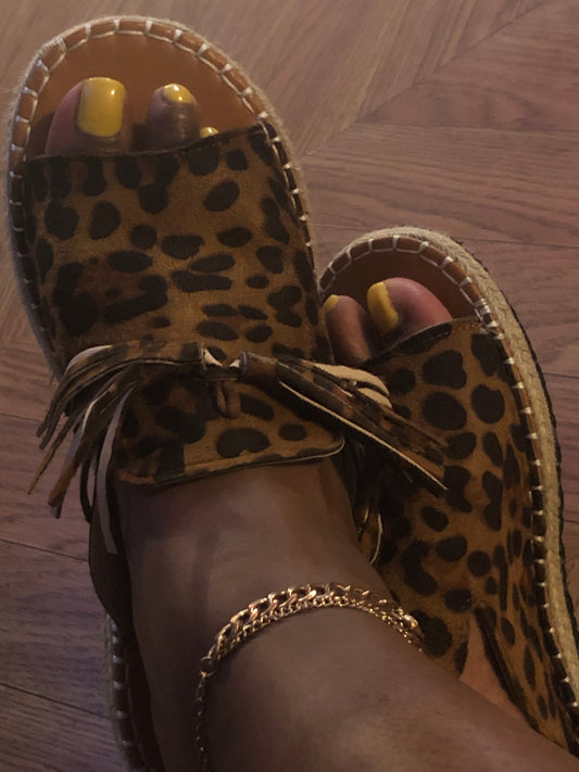 Leopard Sandals w/ Tassel