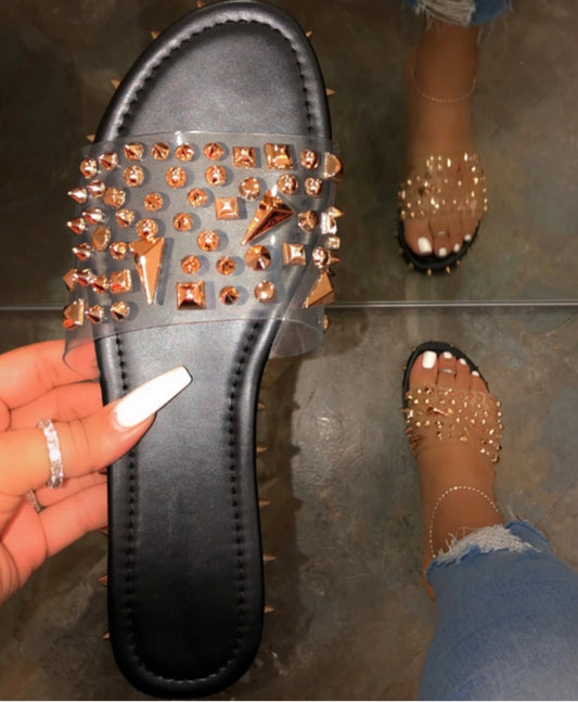 Black & Gold Studded Sandals