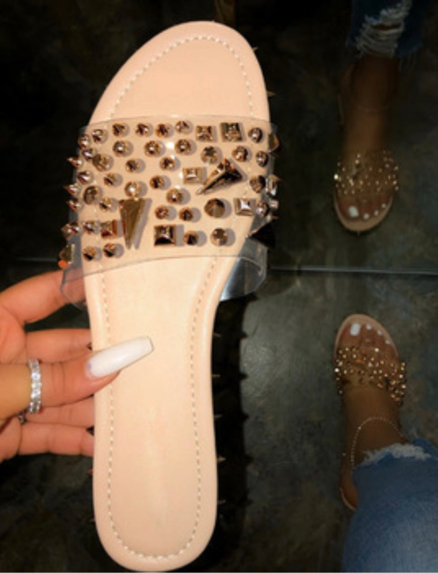 Clear & Gold Studded Sandals