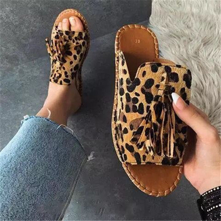 Leopard Sandals w/ Tassel